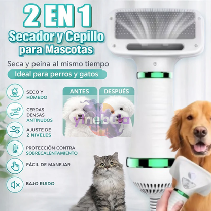 CEPILLO SECADOR 2 EN 1 PARA MASCOTAS